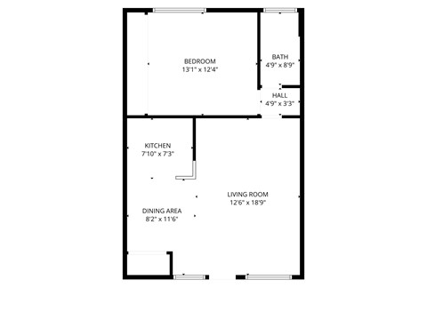 Floor plan for 1 bed, 1 bath, 850 sqft